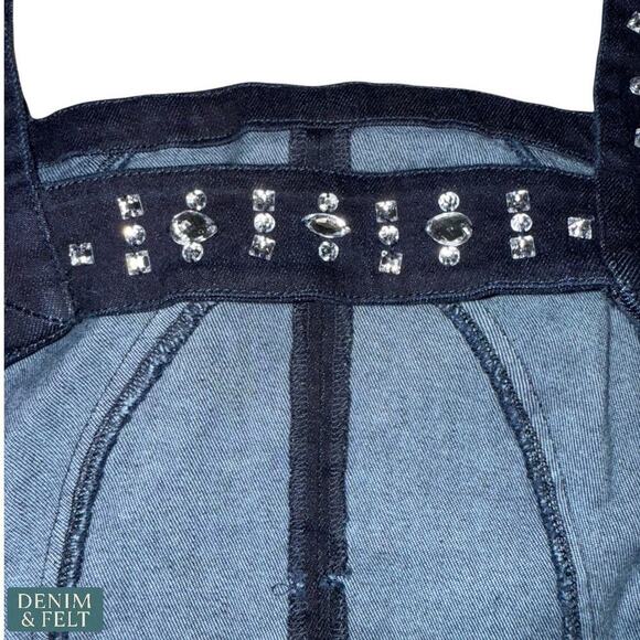 Free People Denim D/F Studded Backless Peplum Top XS Dark Rinse NWT/NEW!! - Picture 9 of 16